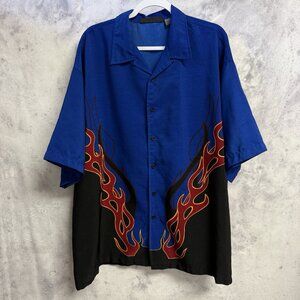 Vintage  Flame Button Up Shirt Mens 3XL Y2K Skate 2000s Core